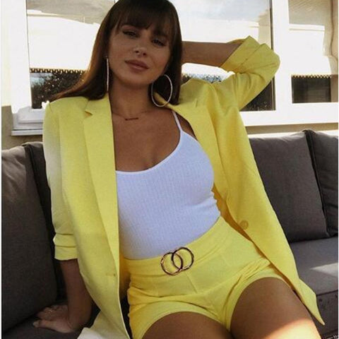 Autumn Winter 2 Piece Set Women V Neck Long Sleeve Top And Shorts Two Piece Set Sexy Lady Official Two Piece Set 2018