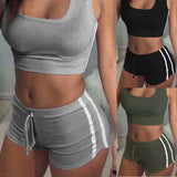 2Pcs Women Summer Clothing Set Sleeveless Crop Top Shorts Tracksuit Set Women Casual Clothes Set Suit
