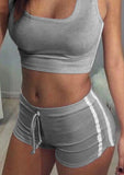 2Pcs Women Summer Clothing Set Sleeveless Crop Top Shorts Tracksuit Set Women Casual Clothes Set Suit